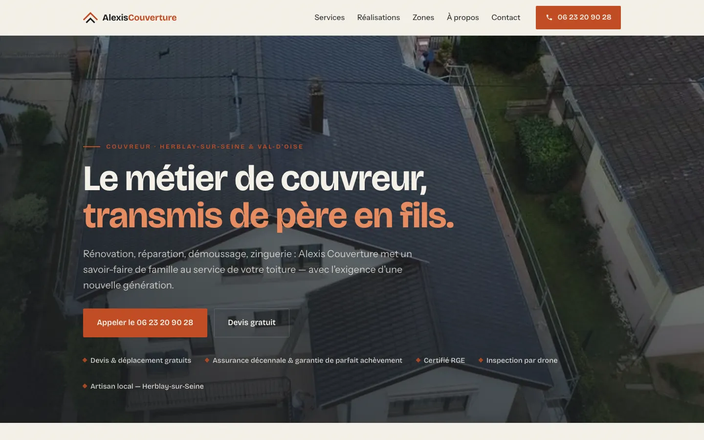 Capture d'écran du site Alexis Couverture (Couvreur, Herblay-sur-Seine (95))