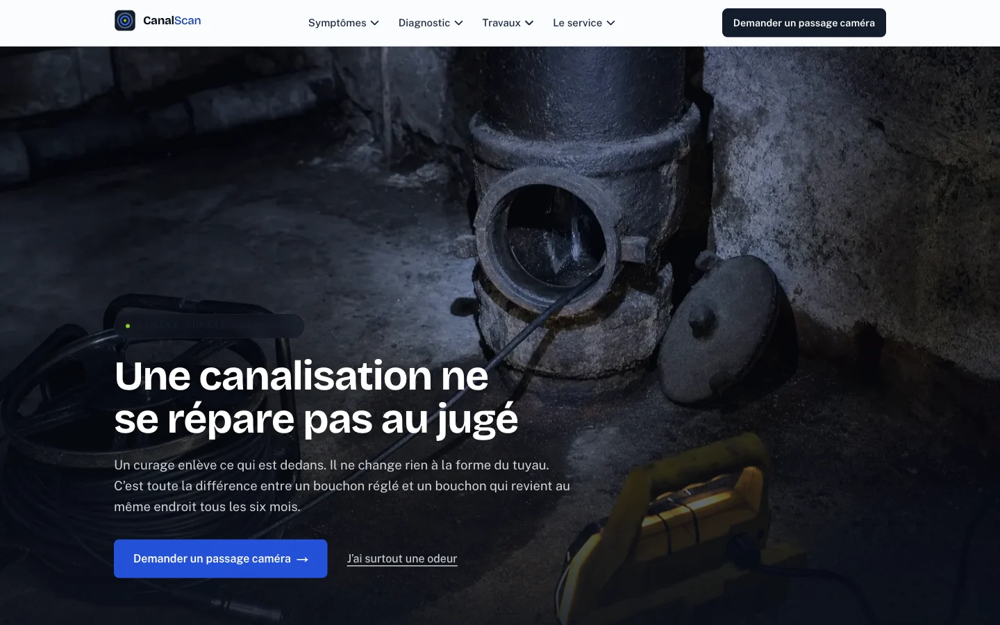 Capture d'écran du site CanalScan (Inspection caméra, curage et chemisage, France)