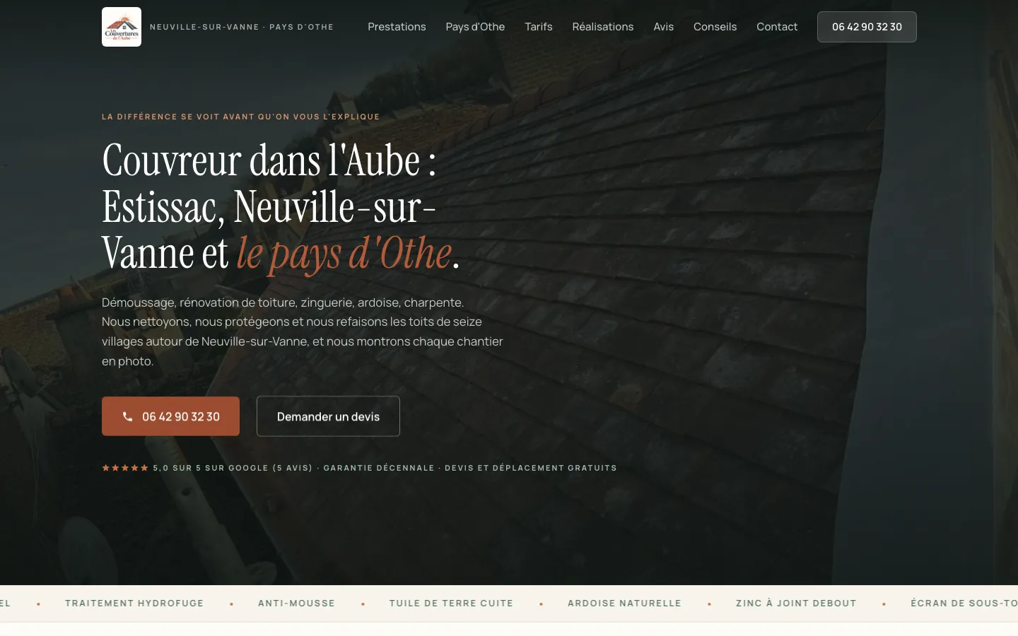 Capture d'écran du site Les Couvertures de l'Aube (Couvreur, Neuville-sur-Vanne (10))