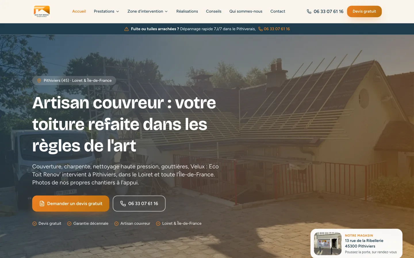 Site Eco Toit Renov' (Couvreur · Pithiviers (45)) réalisé par Digitori