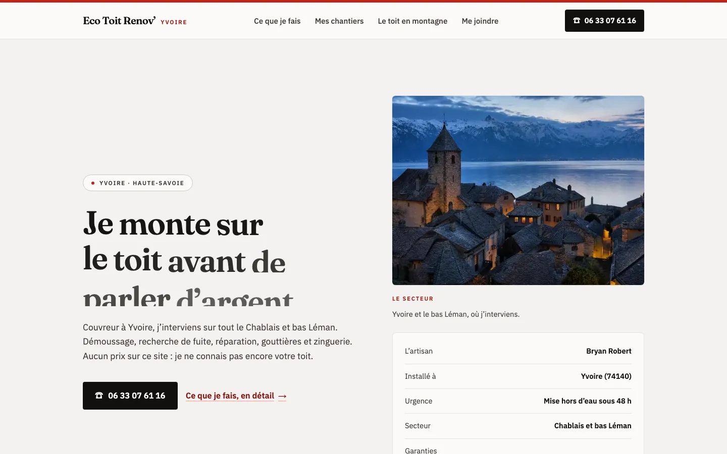 Capture d'écran du site Eco Toit Renov Yvoire (Couvreur & ramoneur, Yvoire, Chablais (74))