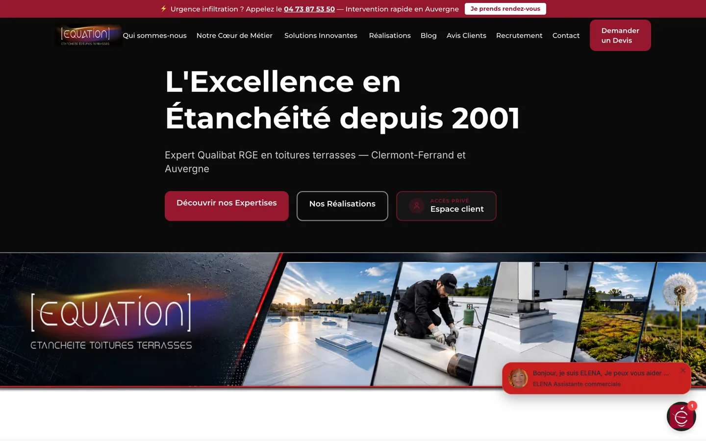 Capture d'écran du site Équation Étanchéité (Étanchéité toitures-terrasses, Puy-de-Dôme (63))