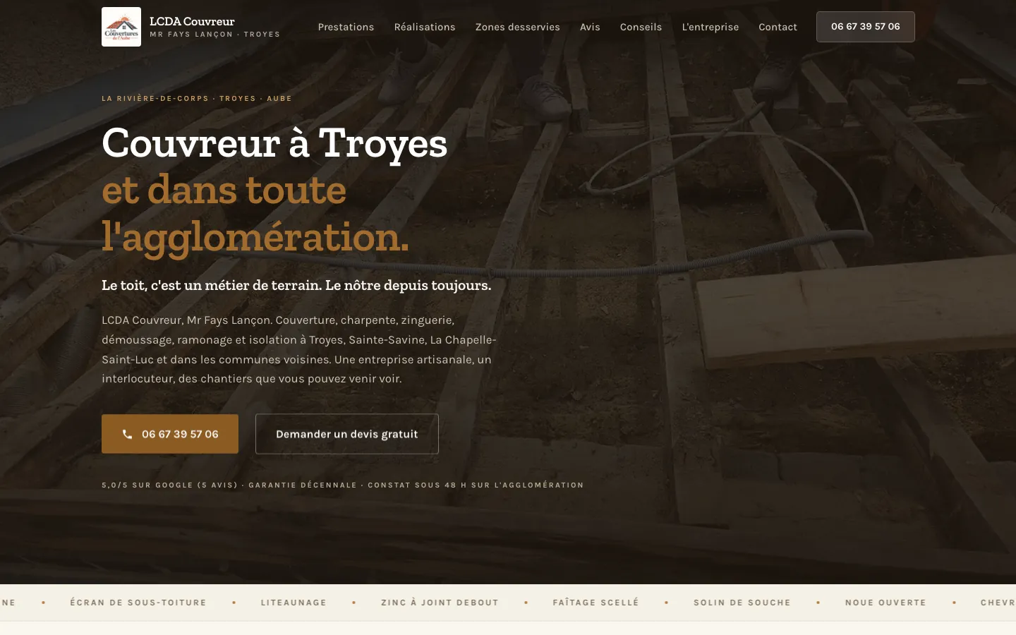 Capture d'écran du site LCDA — Mr Fays Lançon (Couvreur, Troyes & l'Aube (10))