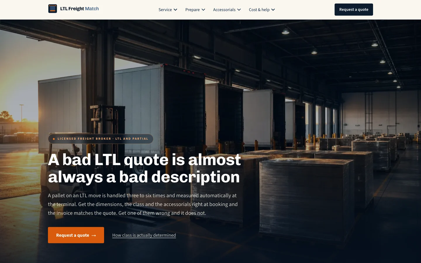 Capture d'écran du site LTL Freight Match (Courtage de fret partiel, États-Unis)