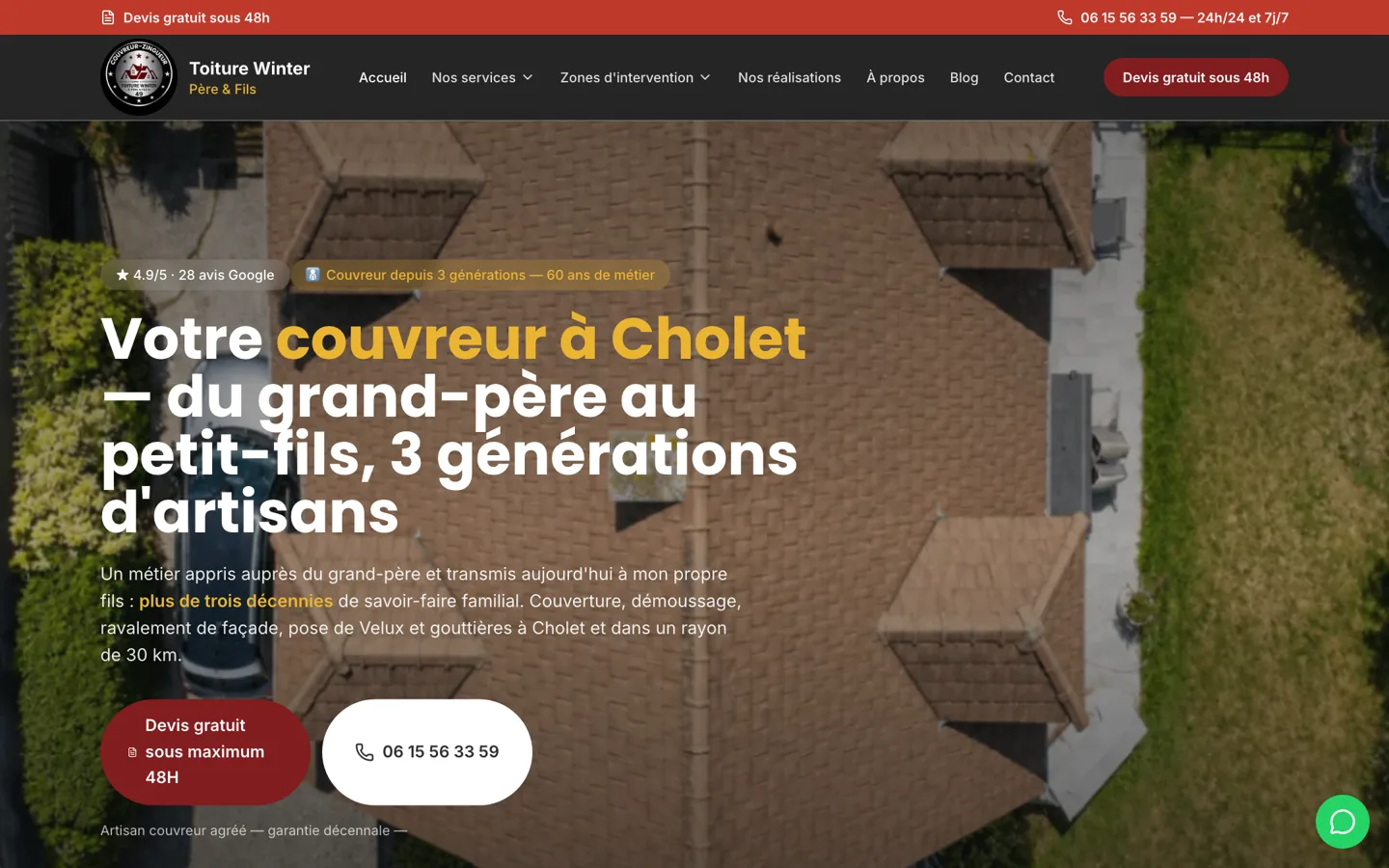Capture d'écran du site Winter Père & Fils (Couvreur, Cholet (49))